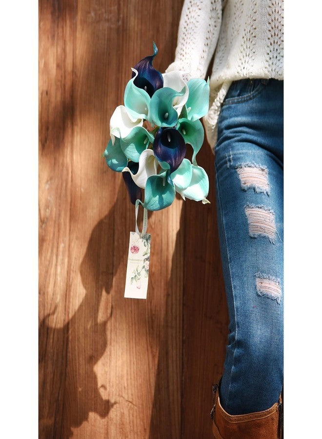 FiveSeasonStuff Real Touch Calla Lily Artificial Flowers Wedding Bridal Bouquet | Floral Arrangements | 15 Calla Lilies (Posh Blue Mix) - Image 5